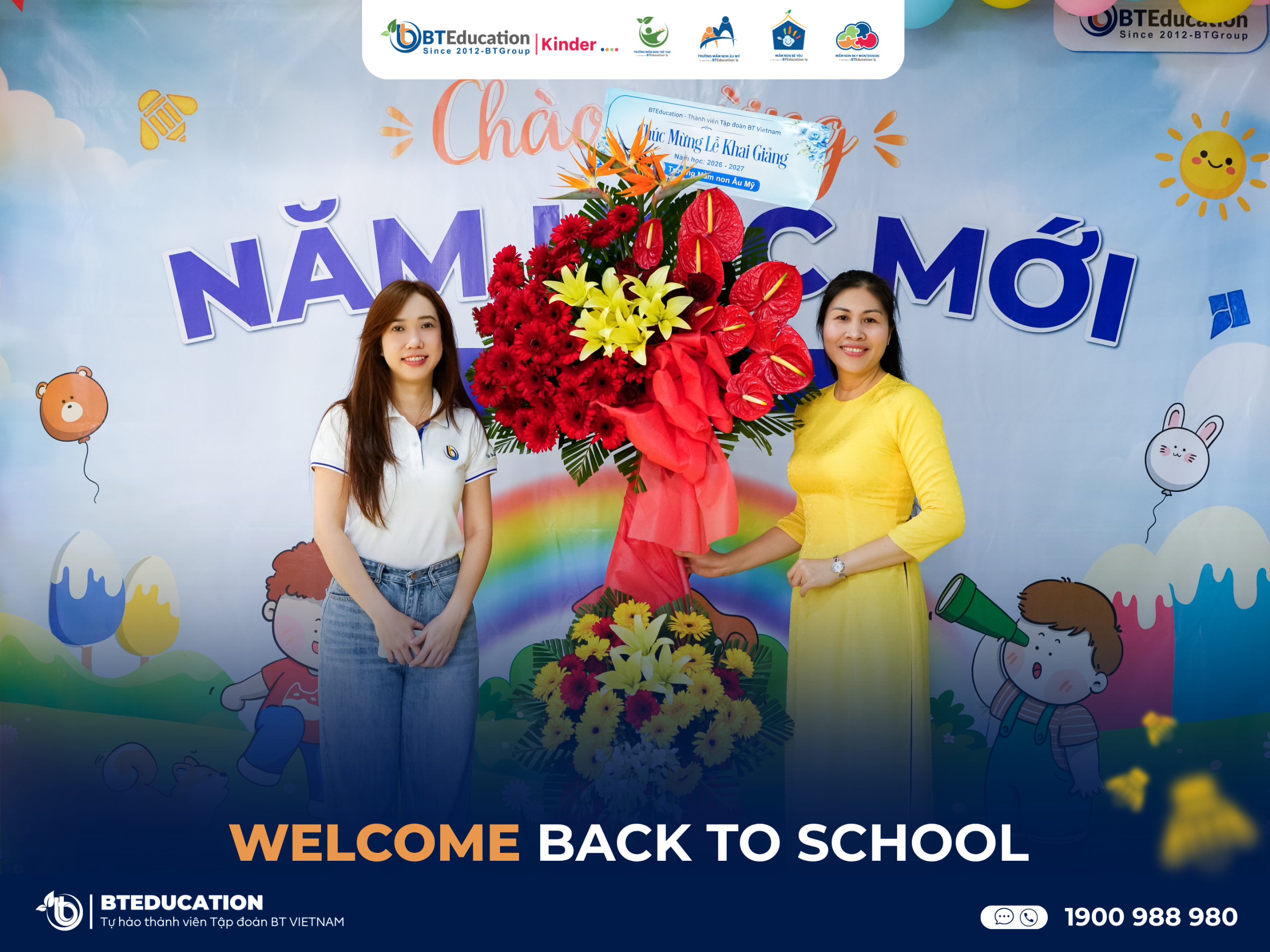 Ms. Nguyễn Phúc Ngọc Hà – Phó phòng Hành chính Nhân sự, Tập đoàn BT VIETNAM chụp hình lưu niệm cùng cô Hiệu Trưởng Trường Mầm non Âu Mỹ